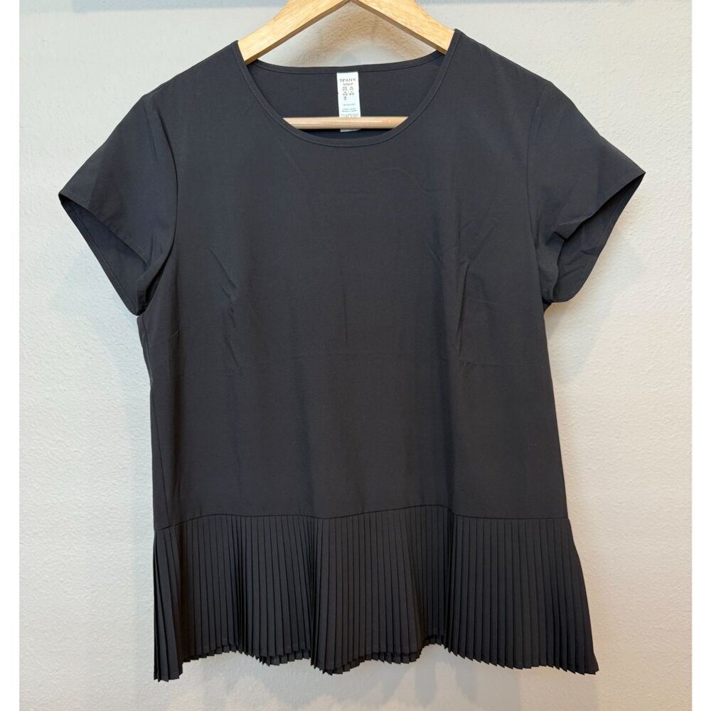 Spanx Women's Get Moving Black Short Sleeve Peplum Top Small Crew Neck Preppy
